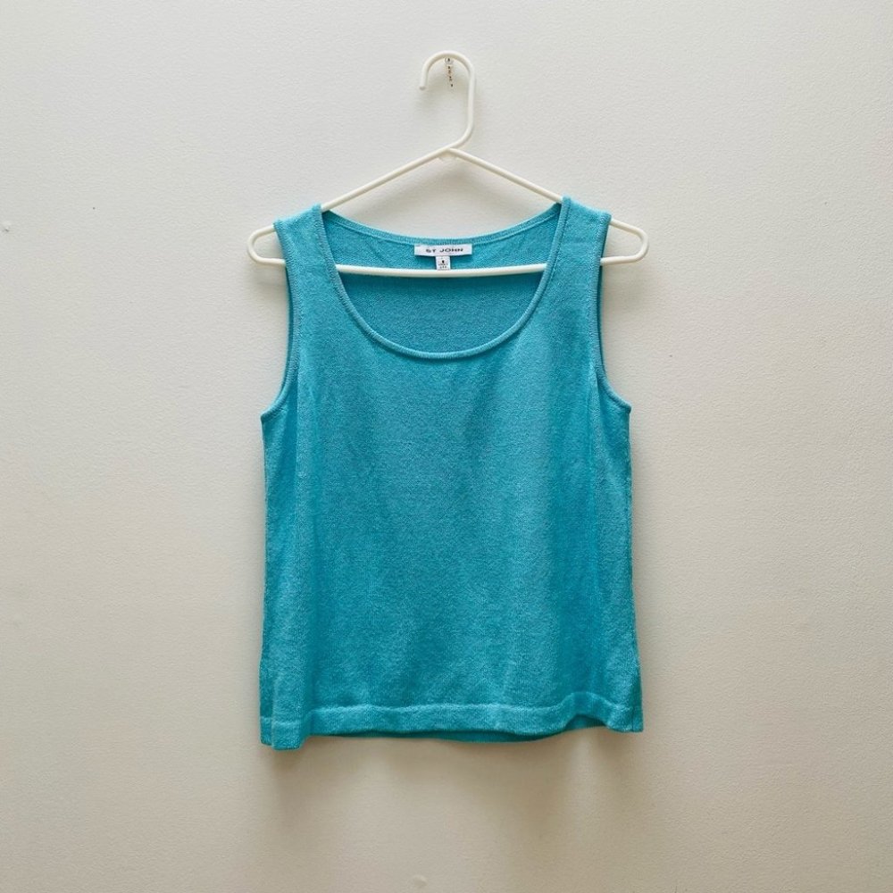St. John - Santana Scoop Neck Tank in Aqua Blue
